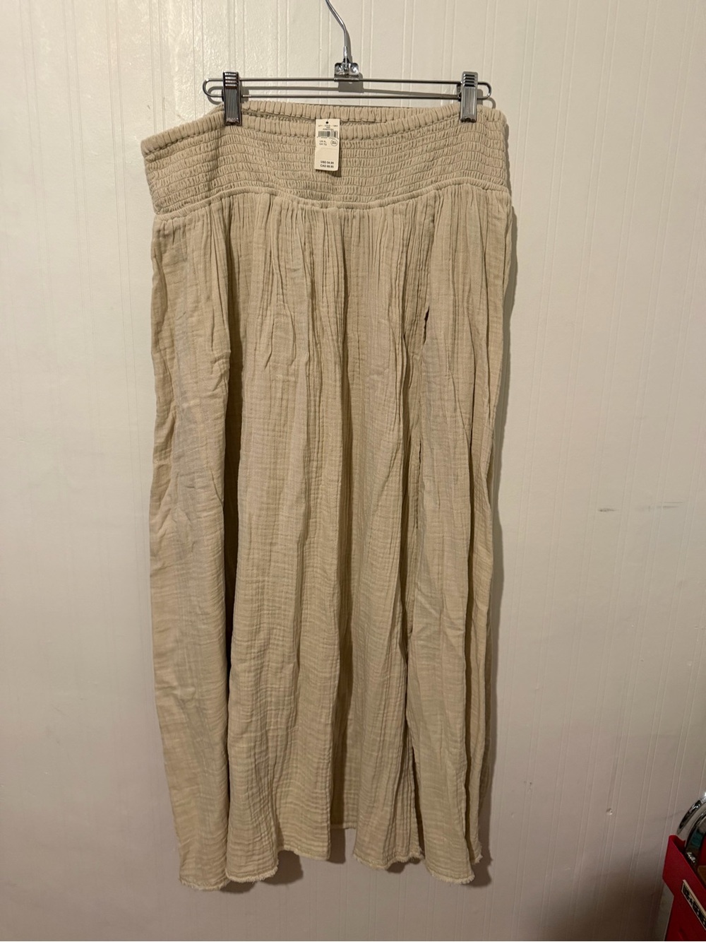 Lightweight Cream Maxi Skirt XL High Slit Cover up